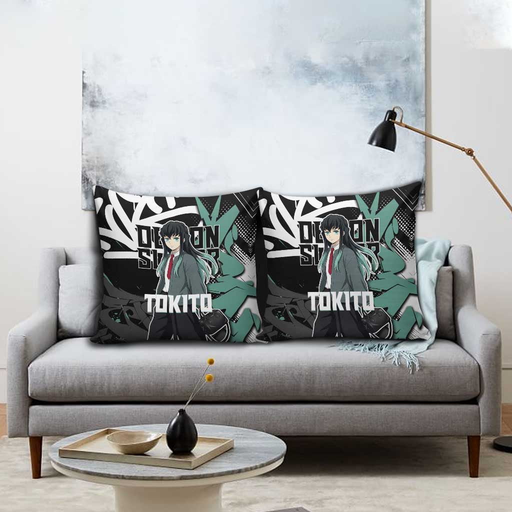 Muichiro Tokito Demon Slayer Pillow Cover Teal & Black Graffiti Anime