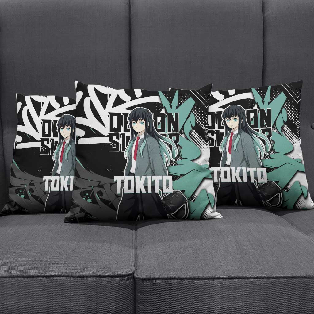 Muichiro Tokito Demon Slayer Pillow Cover Teal & Black Graffiti Anime