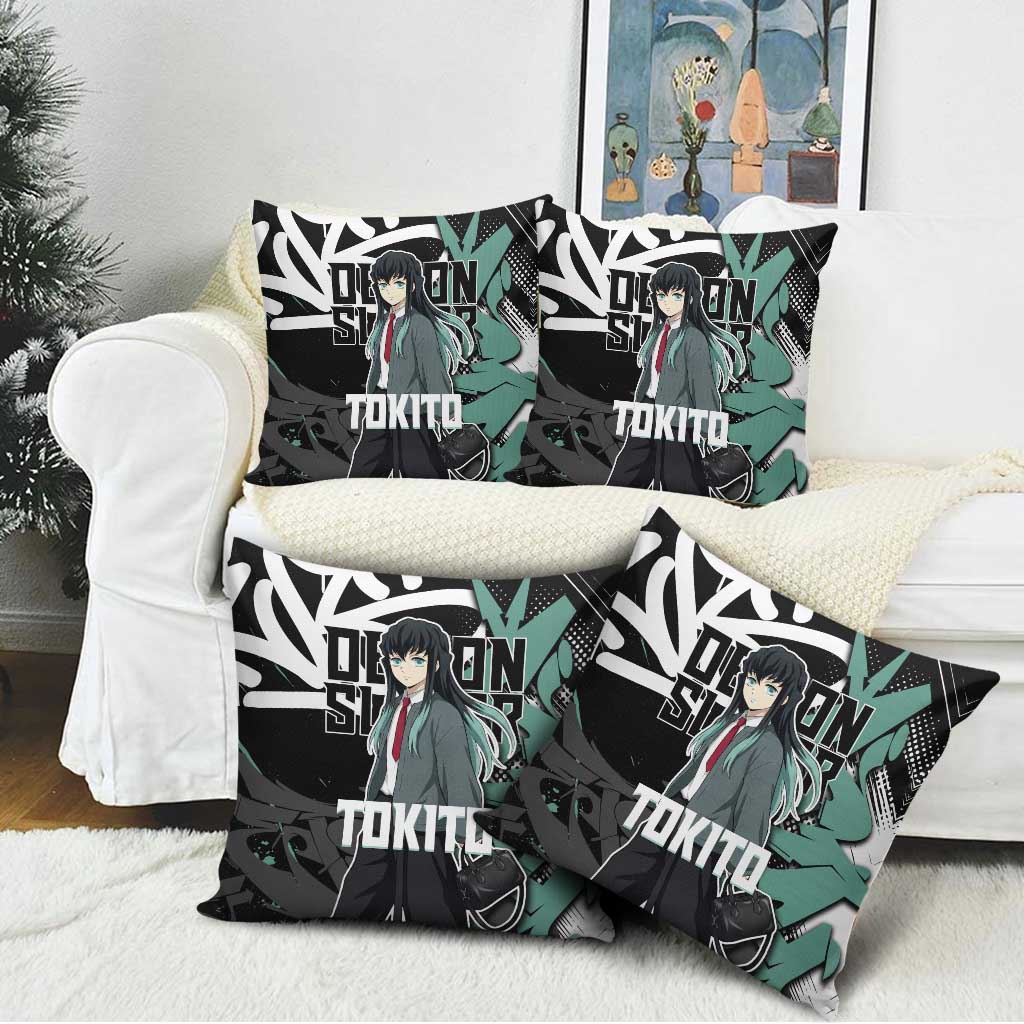 Muichiro Tokito Demon Slayer Pillow Cover Teal & Black Graffiti Anime