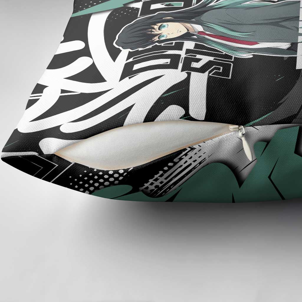 Muichiro Tokito Demon Slayer Pillow Cover Teal & Black Graffiti Anime