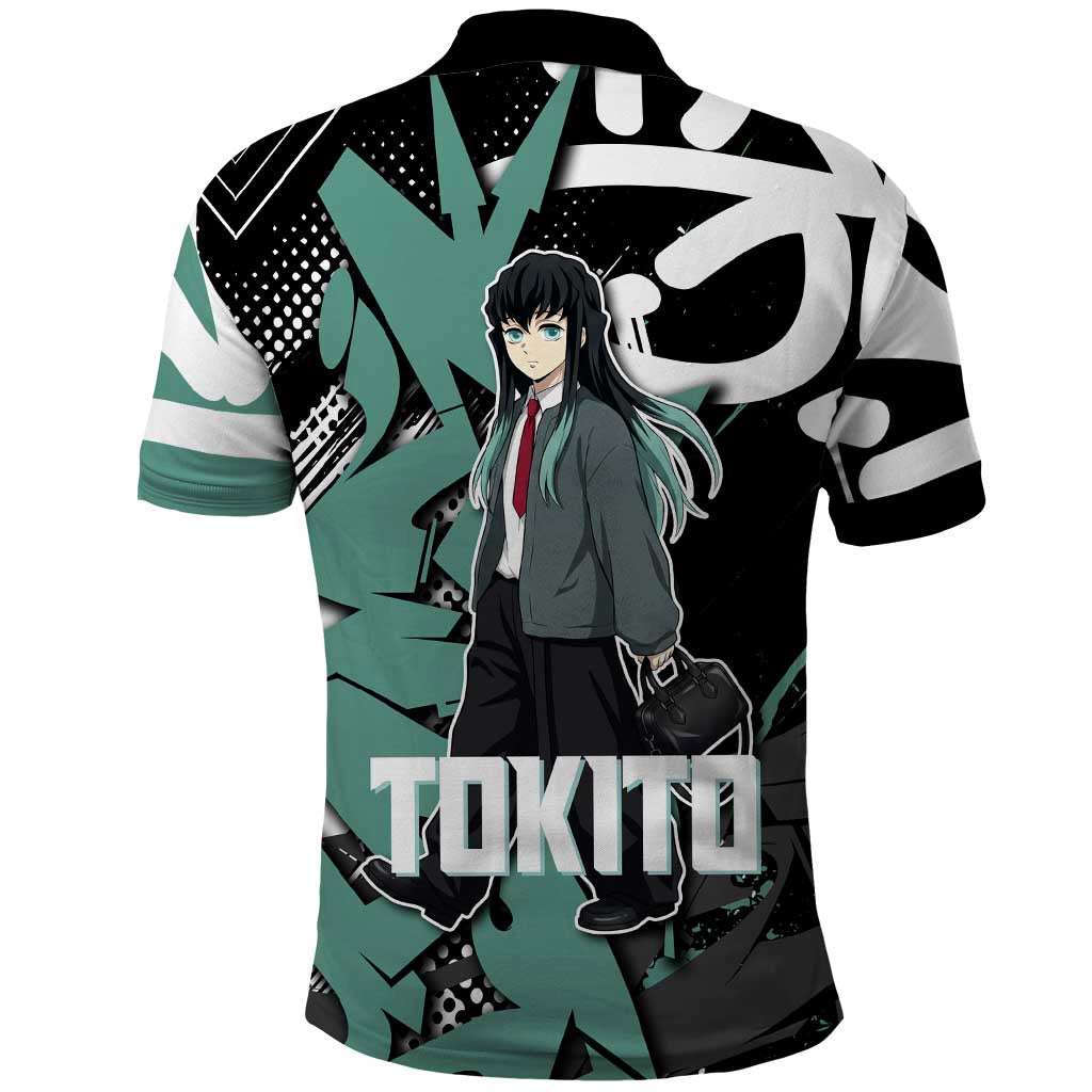 Muichiro Tokito Demon Slayer Polo Shirt Teal & Black Graffiti Anime