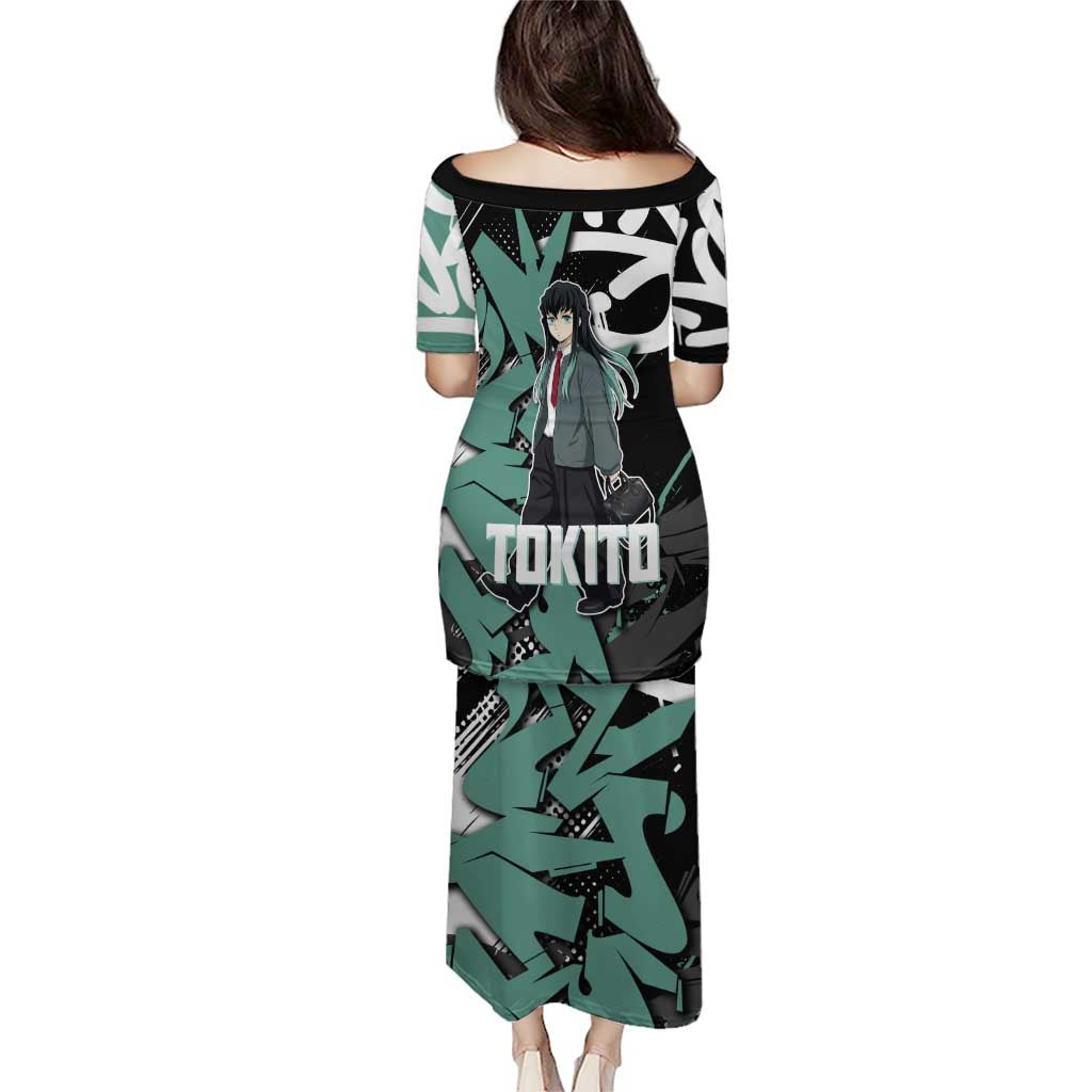 Muichiro Tokito Demon Slayer Puletasi Teal & Black Graffiti Anime