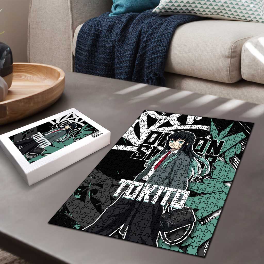 Muichiro Tokito Demon Slayer Puzzle Teal & Black Graffiti Anime