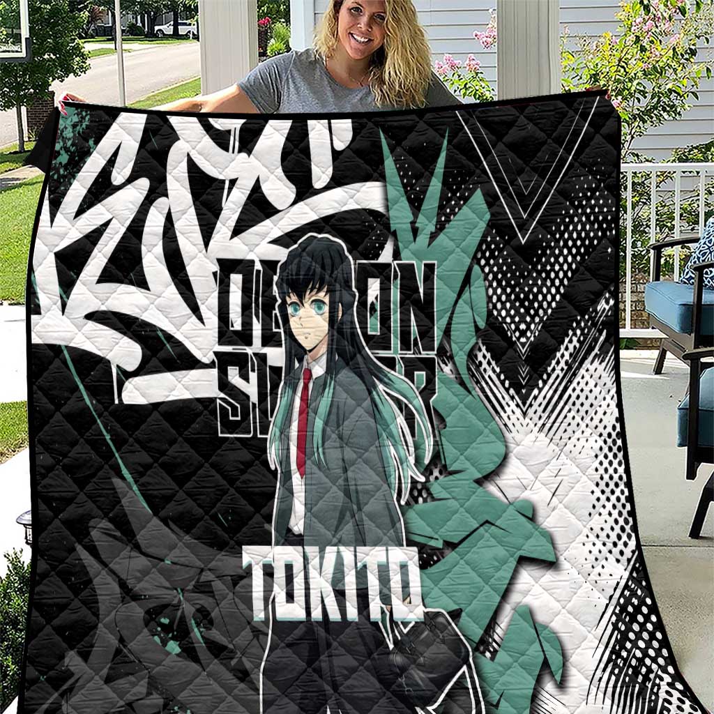 Muichiro Tokito Demon Slayer Quilt Teal & Black Graffiti Anime