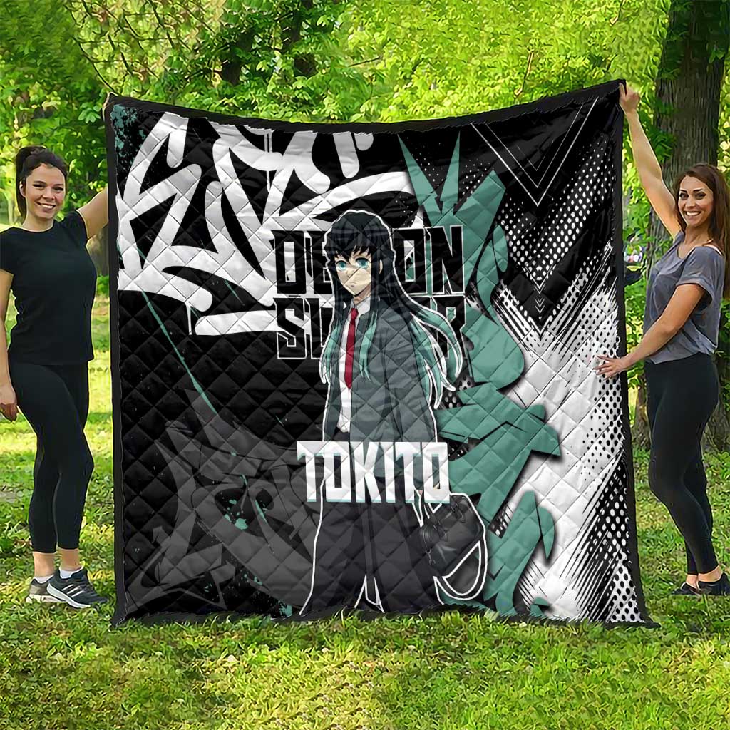 Muichiro Tokito Demon Slayer Quilt Teal & Black Graffiti Anime