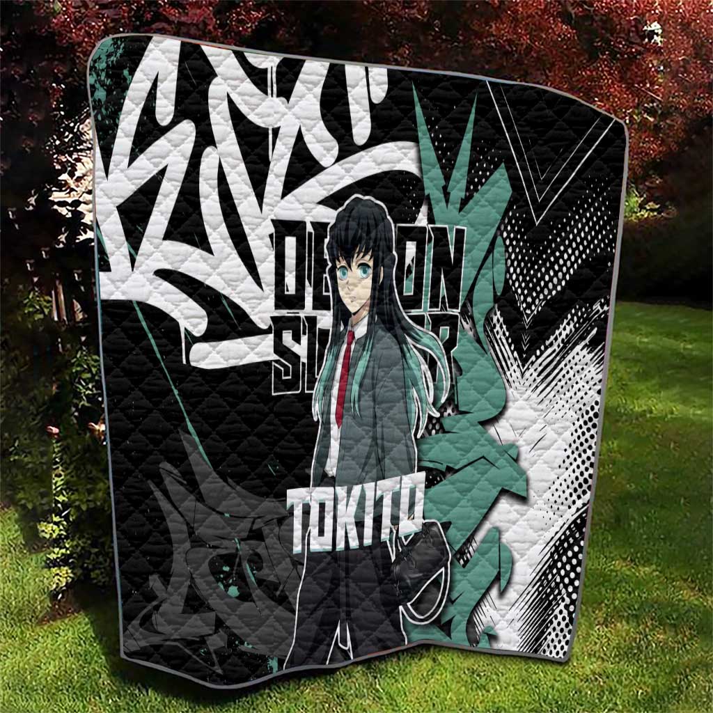 Muichiro Tokito Demon Slayer Quilt Teal & Black Graffiti Anime
