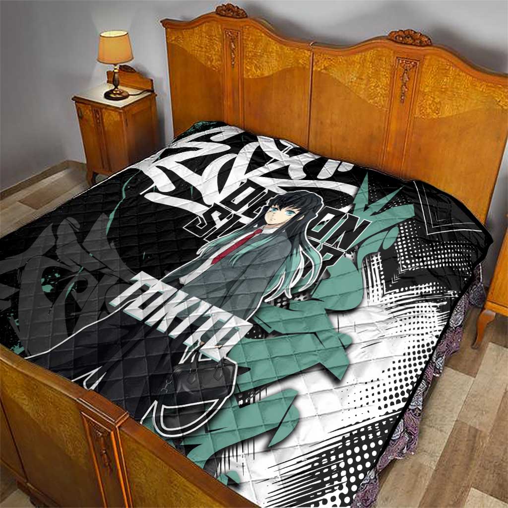 Muichiro Tokito Demon Slayer Quilt Teal & Black Graffiti Anime