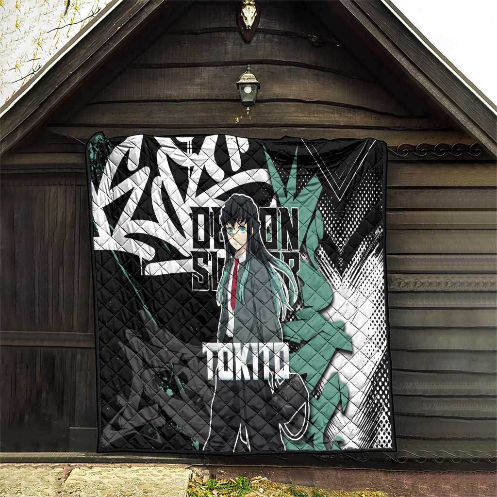 Muichiro Tokito Demon Slayer Quilt Teal & Black Graffiti Anime