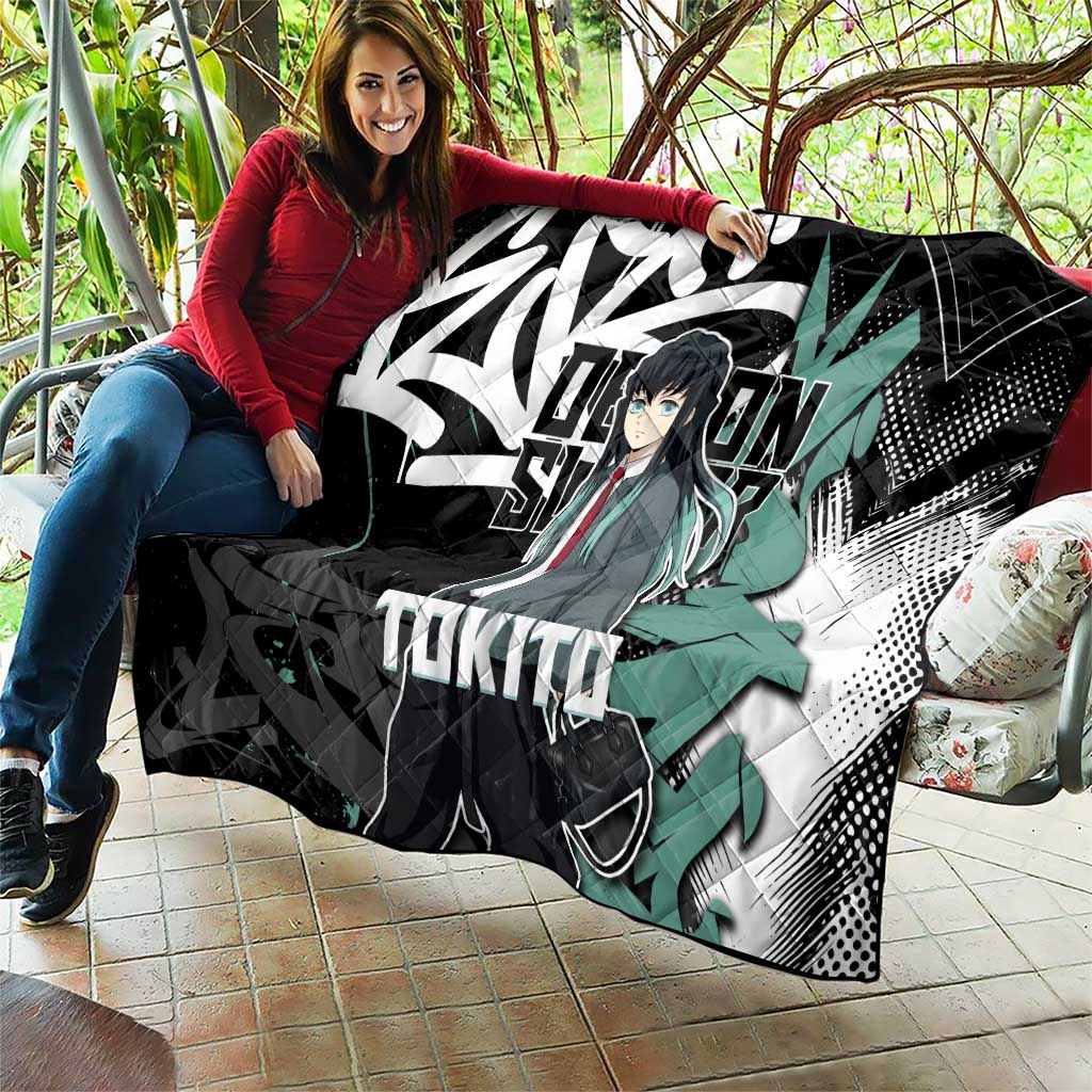 Muichiro Tokito Demon Slayer Quilt Teal & Black Graffiti Anime