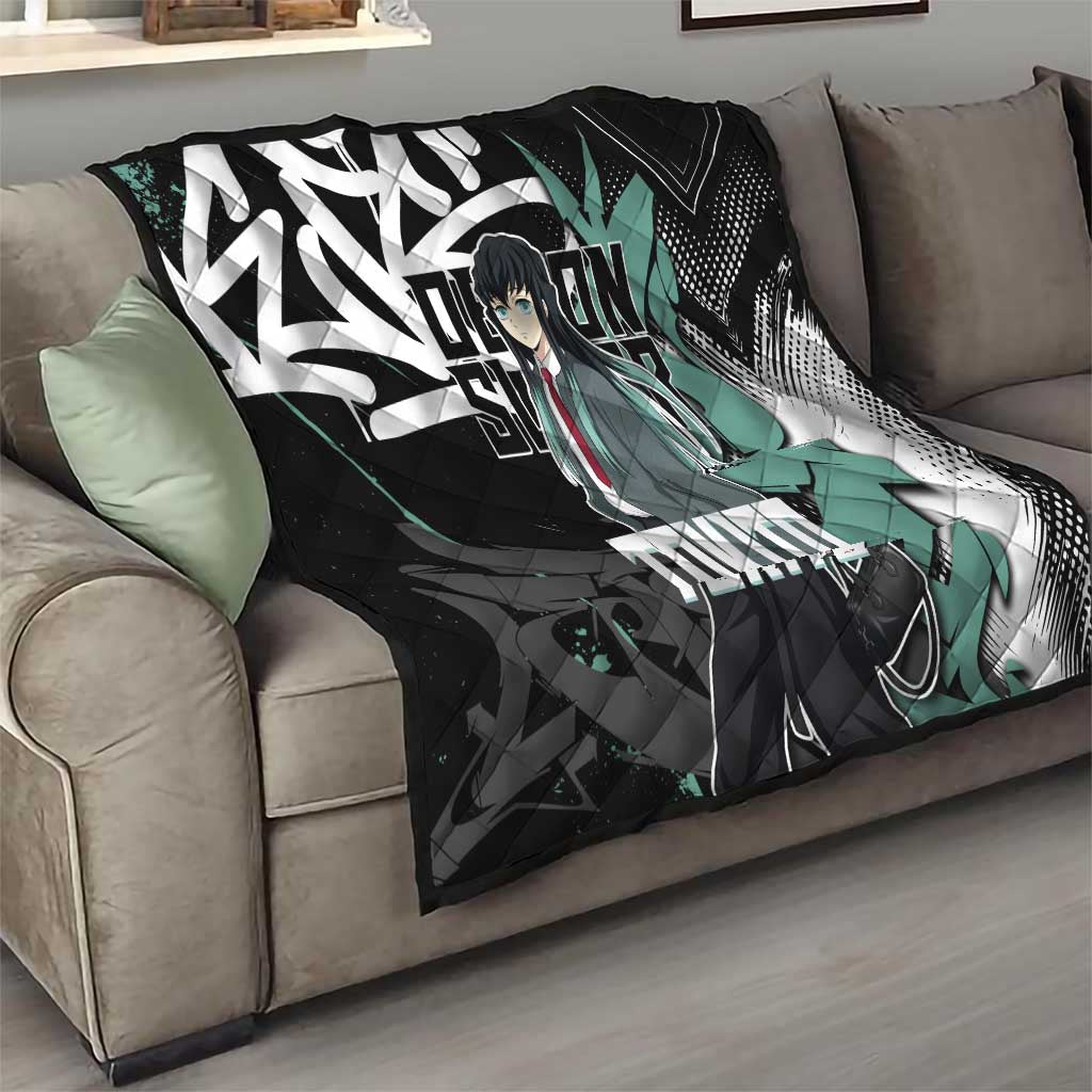 Muichiro Tokito Demon Slayer Quilt Teal & Black Graffiti Anime