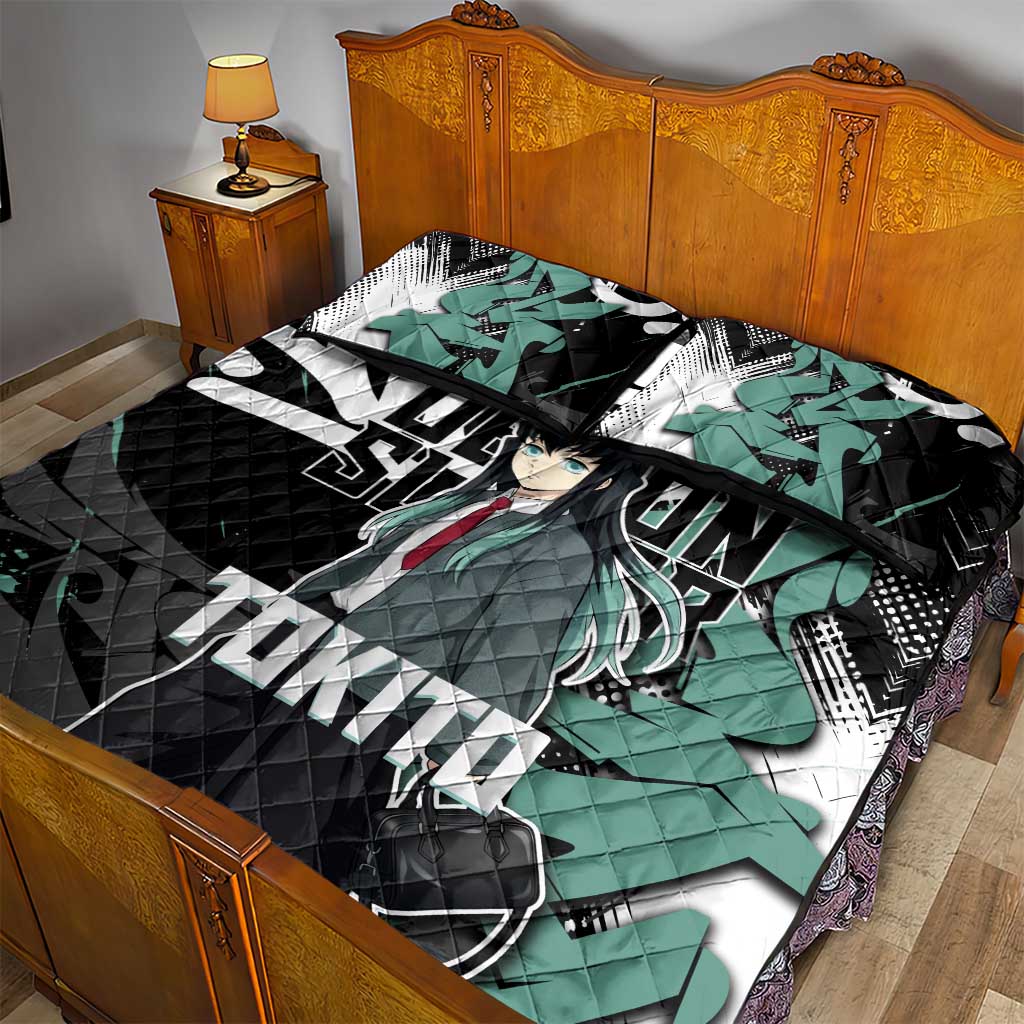 Muichiro Tokito Demon Slayer Quilt Bed Set Teal & Black Graffiti Anime