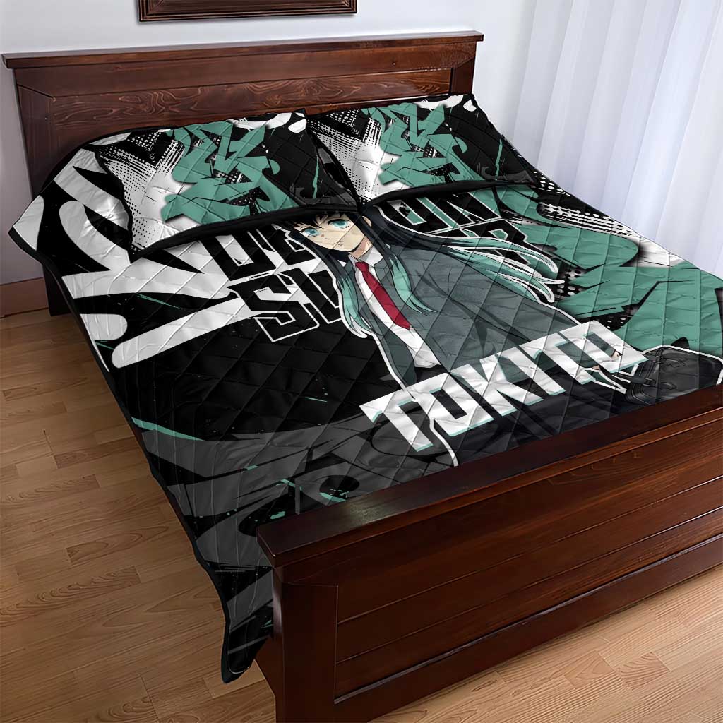 Muichiro Tokito Demon Slayer Quilt Bed Set Teal & Black Graffiti Anime