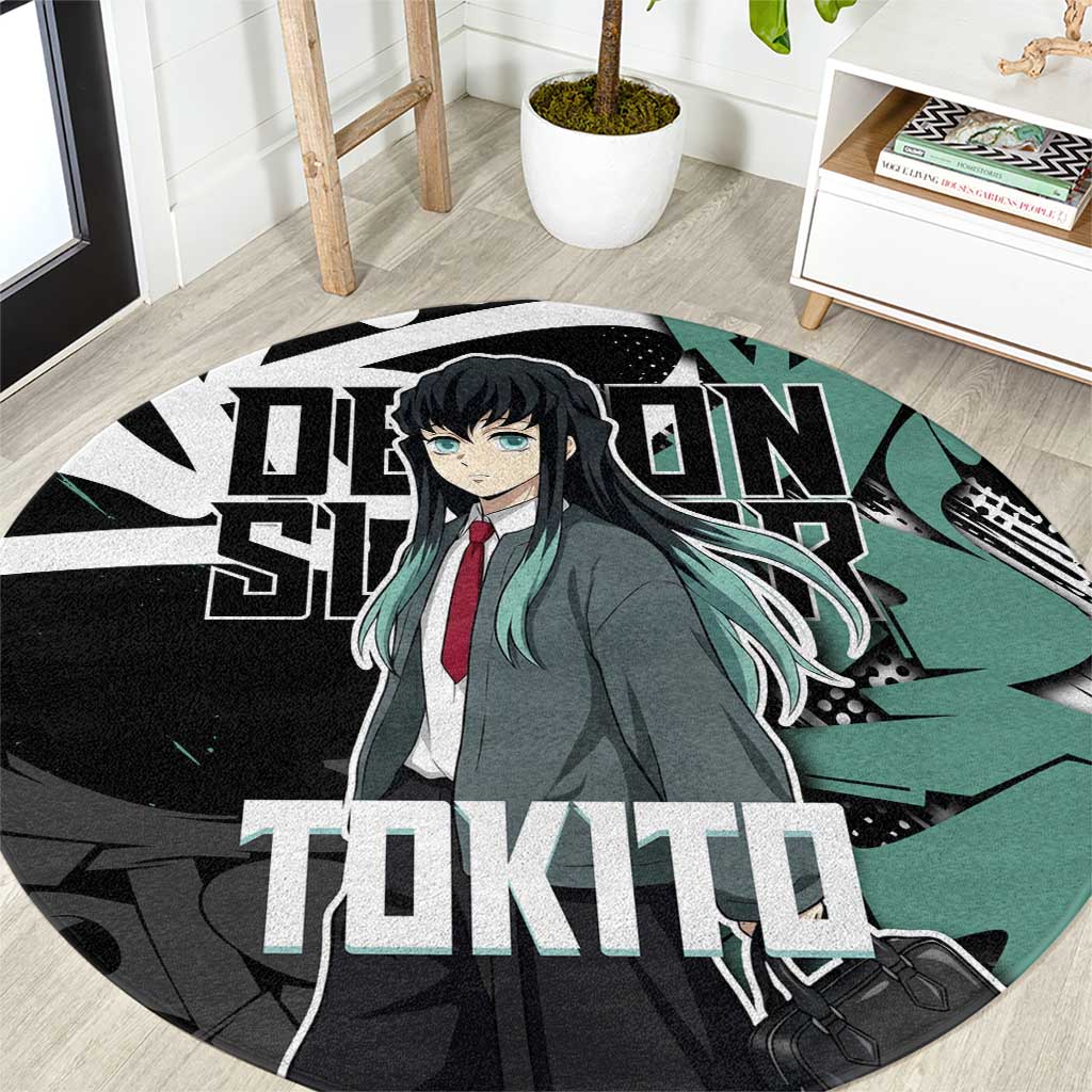 Muichiro Tokito Demon Slayer Round Carpet Teal & Black Graffiti Anime