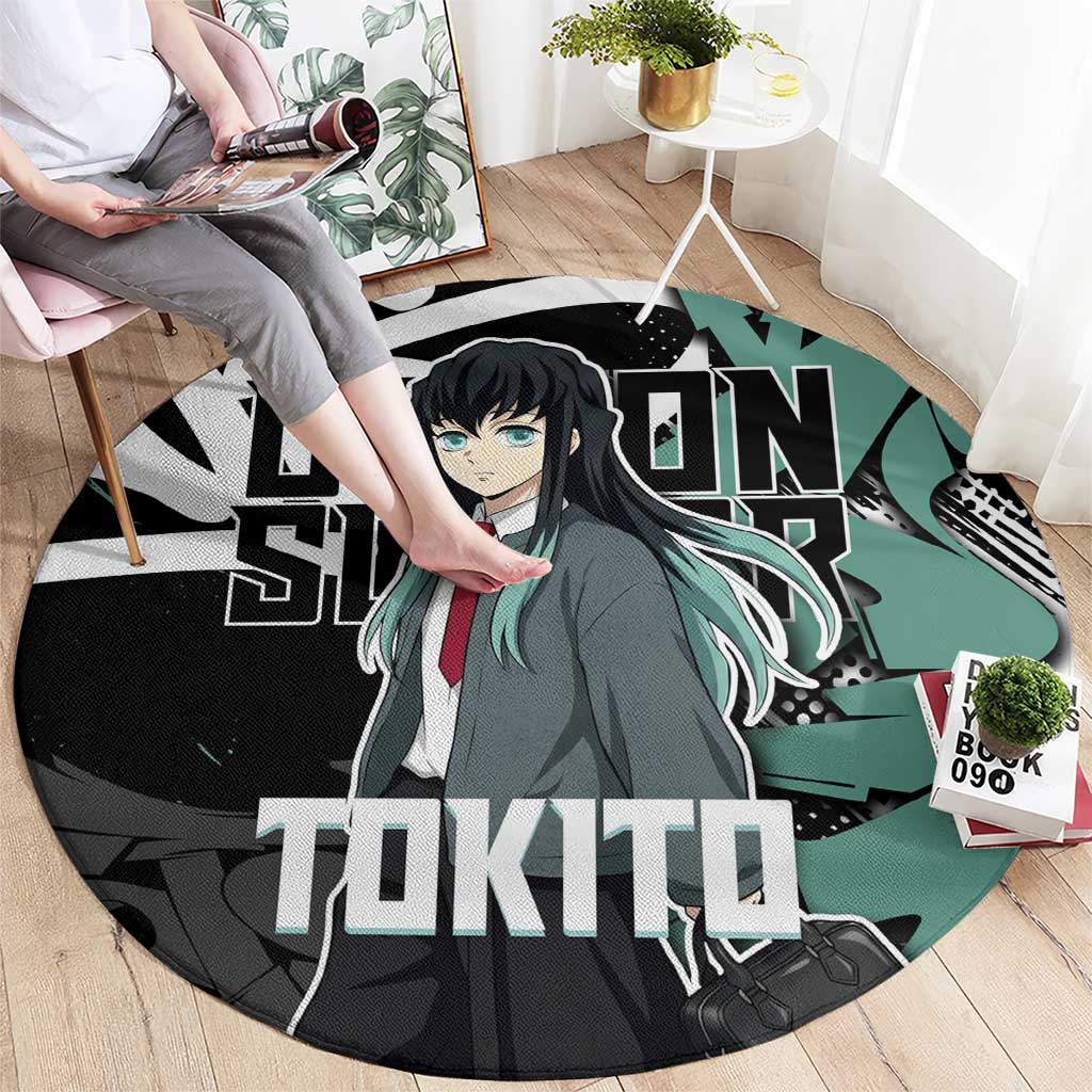 Muichiro Tokito Demon Slayer Round Carpet Teal & Black Graffiti Anime