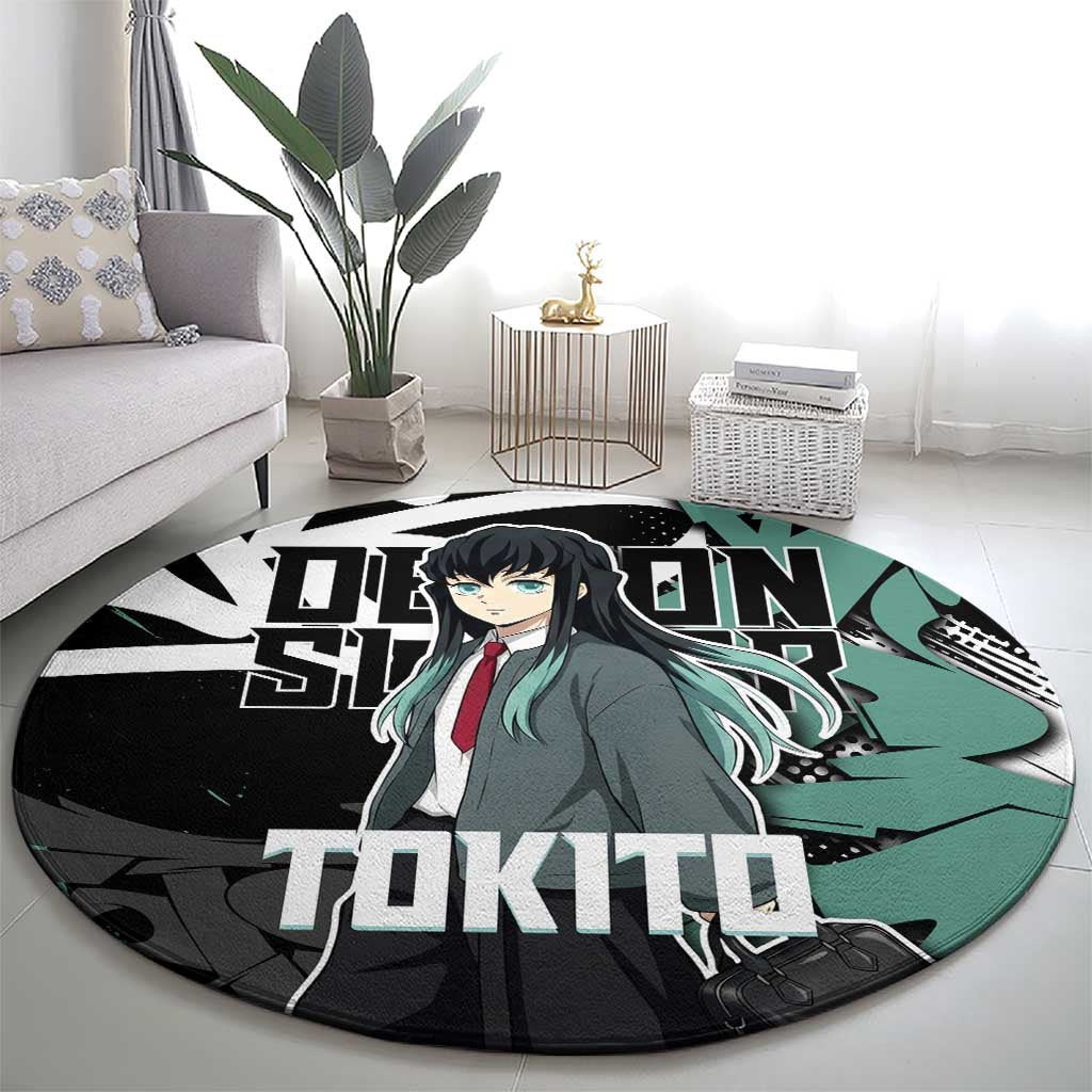 Muichiro Tokito Demon Slayer Round Carpet Teal & Black Graffiti Anime