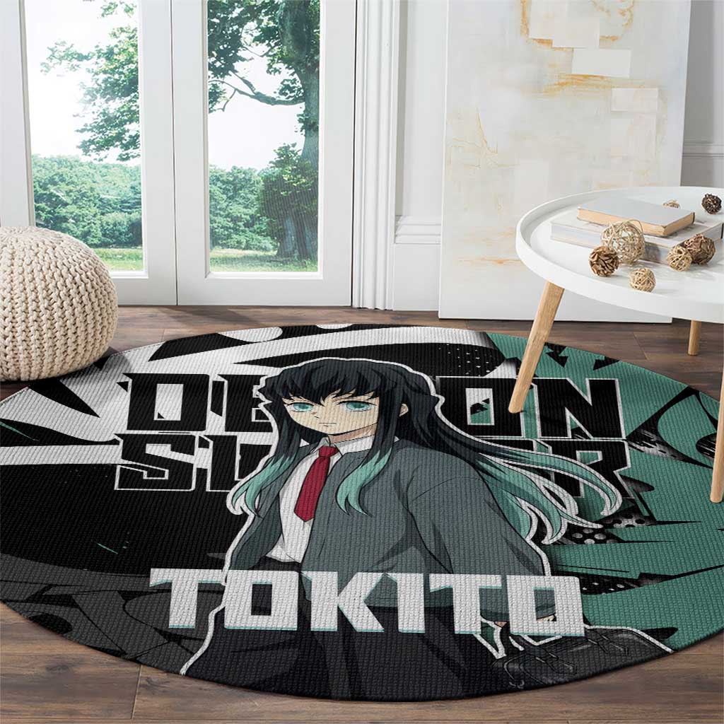 Muichiro Tokito Demon Slayer Round Carpet Teal & Black Graffiti Anime