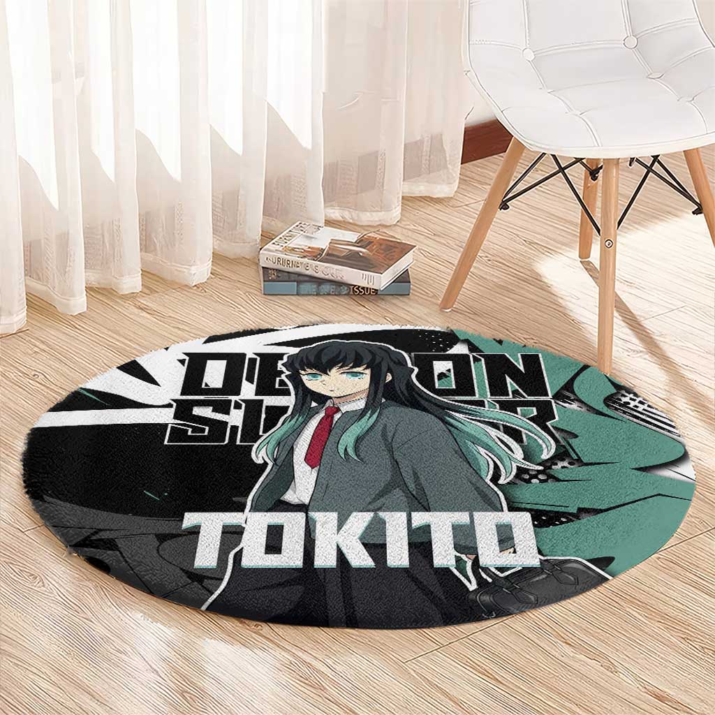 Muichiro Tokito Demon Slayer Round Carpet Teal & Black Graffiti Anime