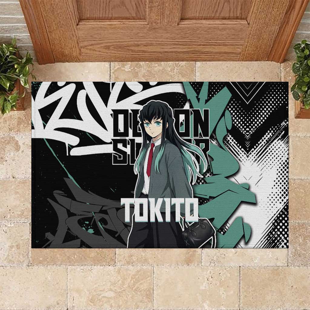 Muichiro Tokito Demon Slayer Rubber Doormat Teal & Black Graffiti Anime