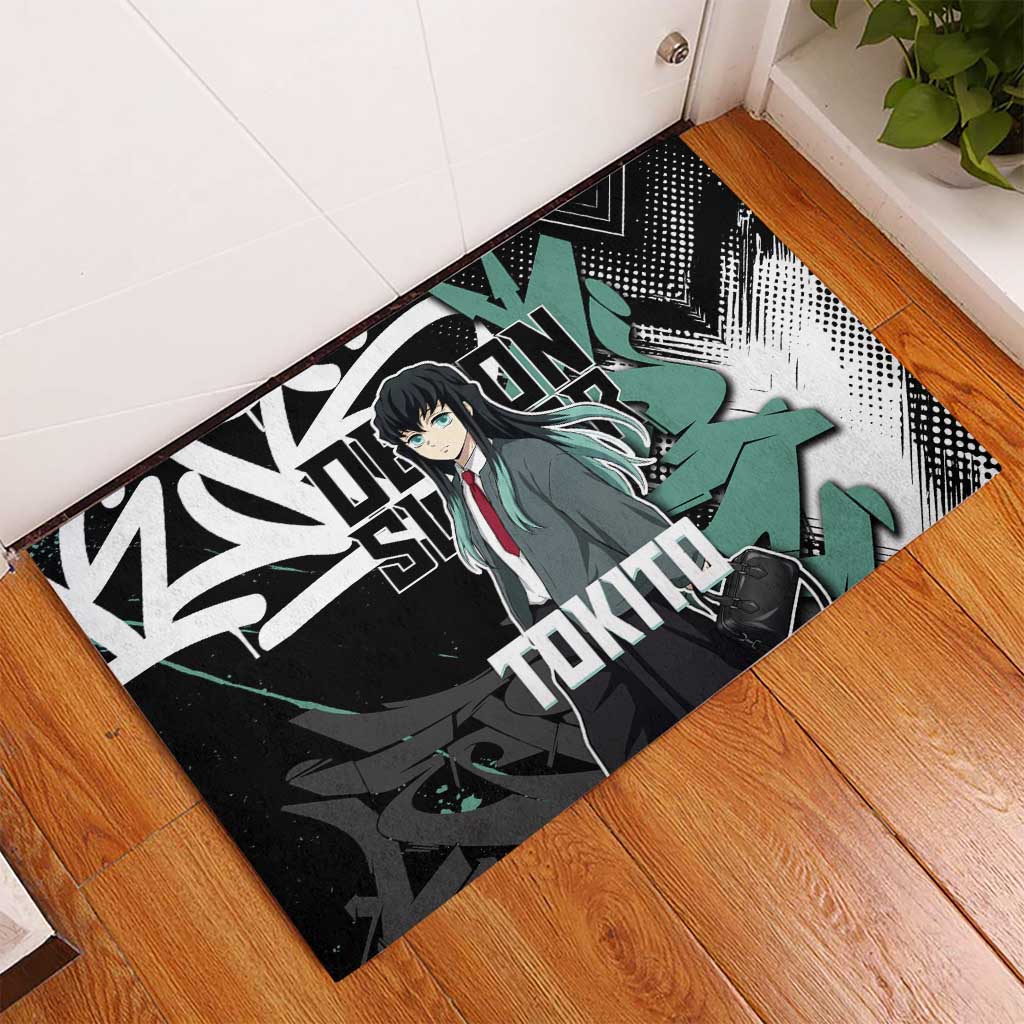 Muichiro Tokito Demon Slayer Rubber Doormat Teal & Black Graffiti Anime