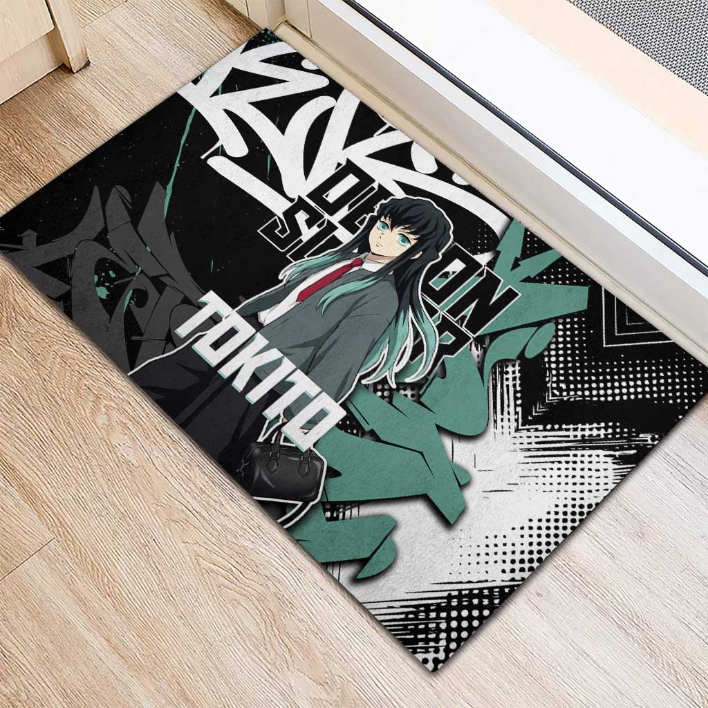 Muichiro Tokito Demon Slayer Rubber Doormat Teal & Black Graffiti Anime