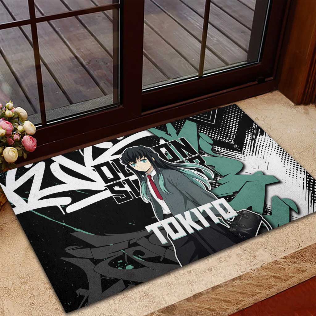Muichiro Tokito Demon Slayer Rubber Doormat Teal & Black Graffiti Anime