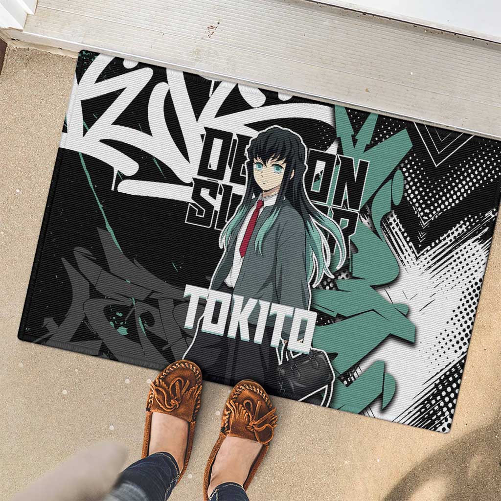 Muichiro Tokito Demon Slayer Rubber Doormat Teal & Black Graffiti Anime