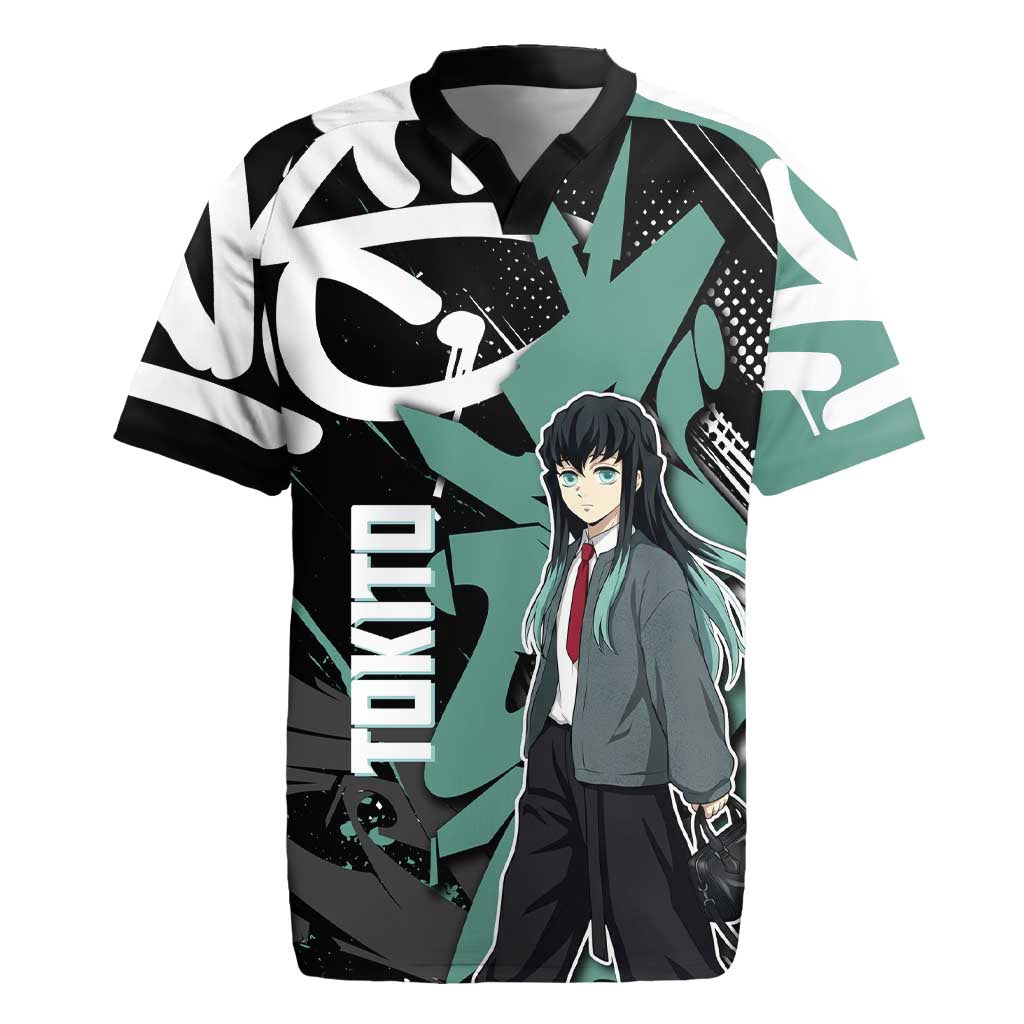 Muichiro Tokito Demon Slayer Rugby Jersey Teal & Black Graffiti Anime