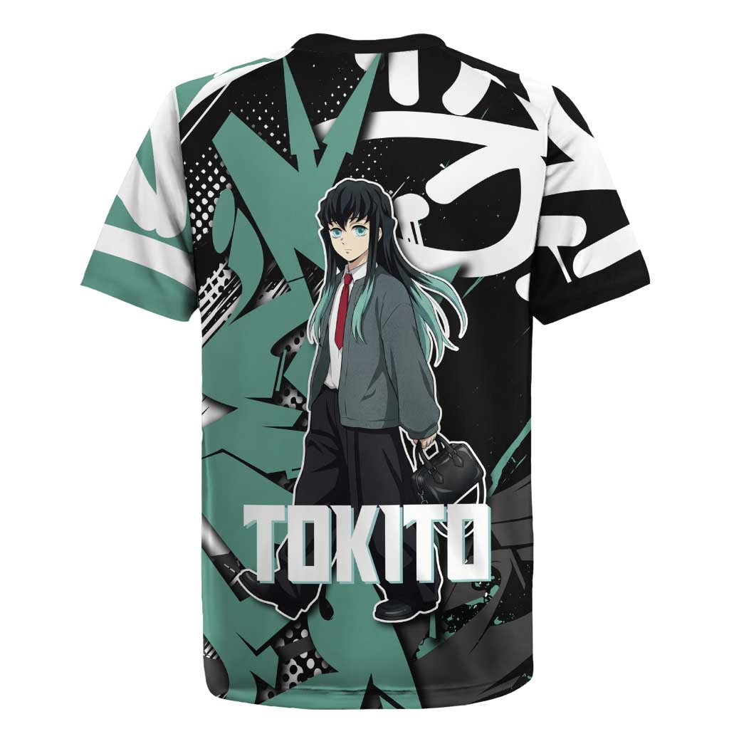 Muichiro Tokito Demon Slayer Rugby Jersey Teal & Black Graffiti Anime