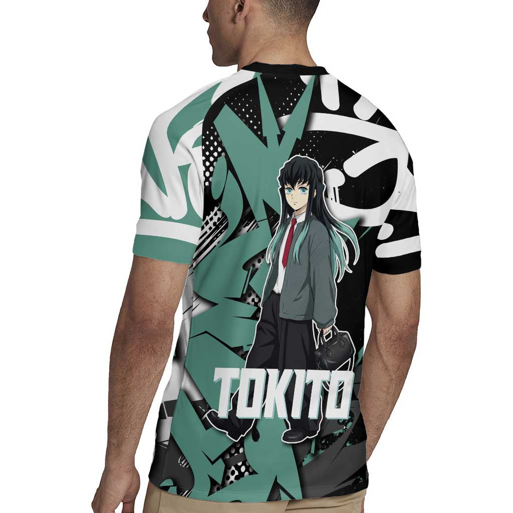 Muichiro Tokito Demon Slayer Rugby Jersey Teal & Black Graffiti Anime