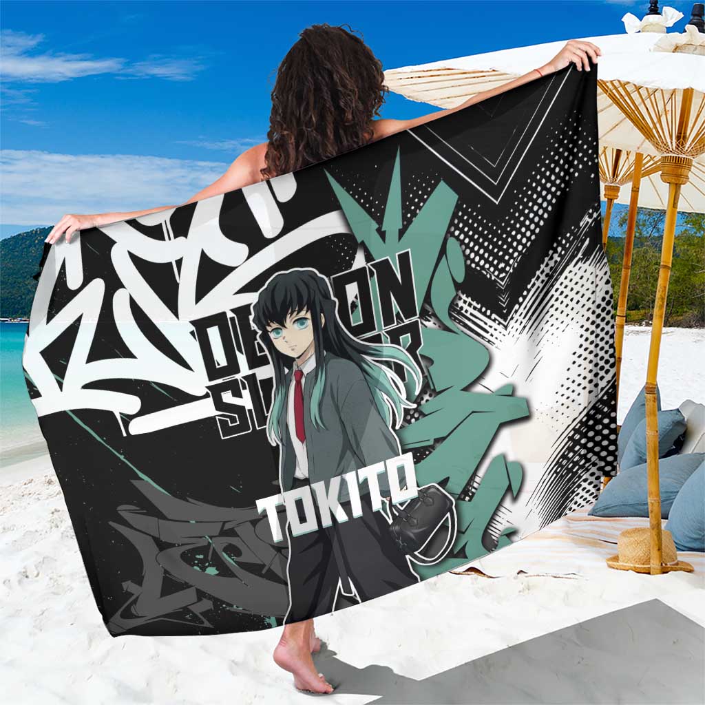 Muichiro Tokito Demon Slayer Sarong Teal & Black Graffiti Anime