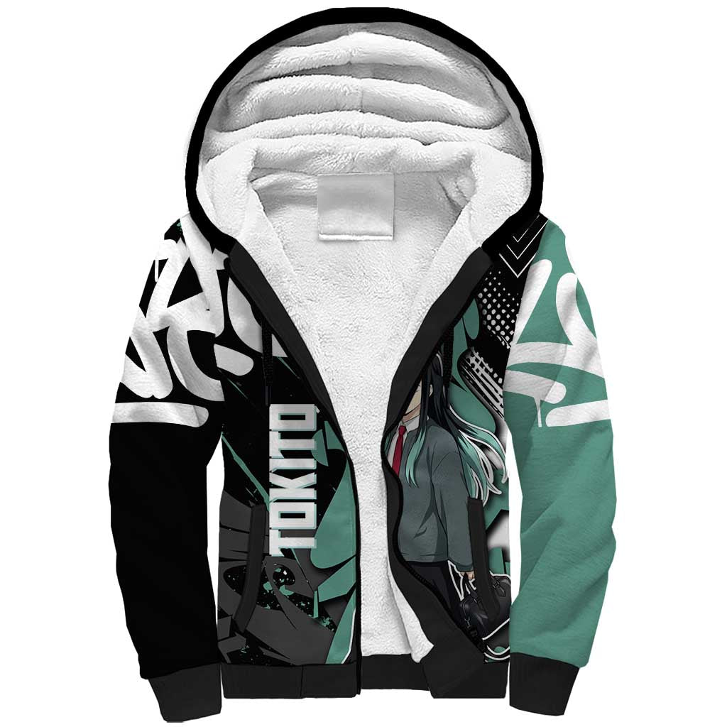 Muichiro Tokito Demon Slayer Sherpa Hoodie Teal & Black Graffiti Anime