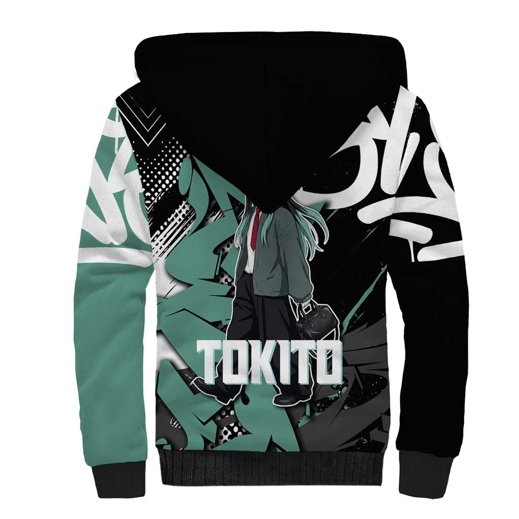 Muichiro Tokito Demon Slayer Sherpa Hoodie Teal & Black Graffiti Anime
