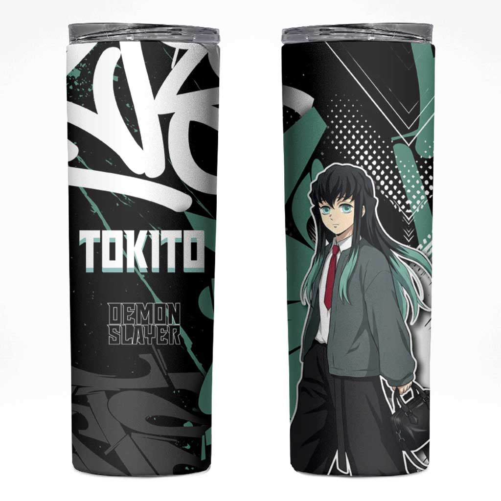 Muichiro Tokito Demon Slayer Skinny Tumbler Teal & Black Graffiti Anime