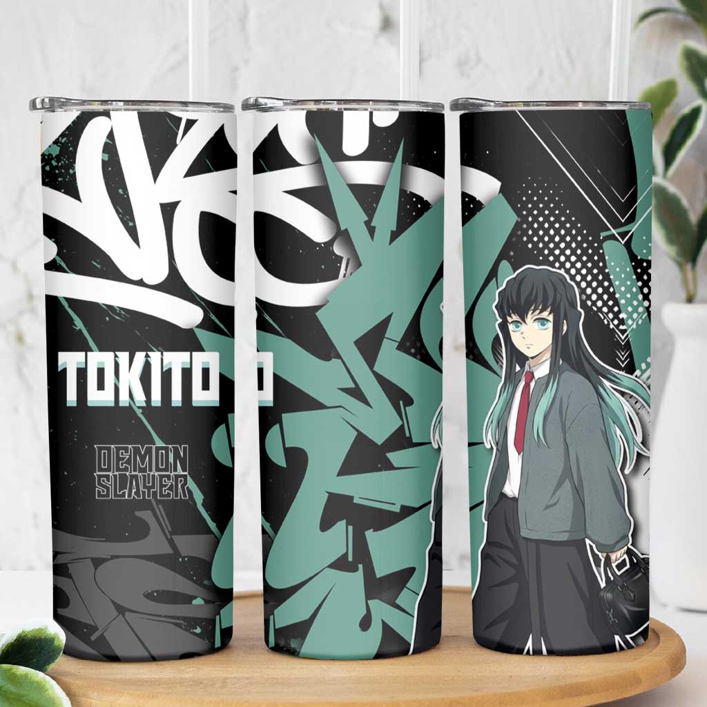 Muichiro Tokito Demon Slayer Skinny Tumbler Teal & Black Graffiti Anime