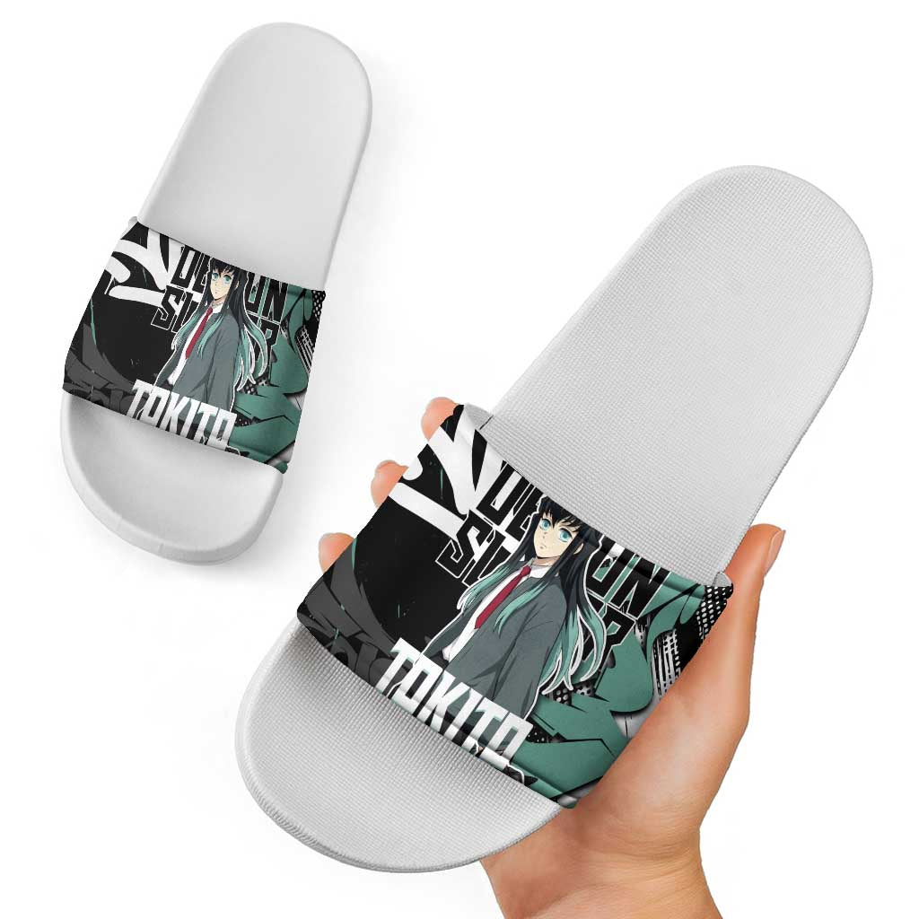Muichiro Tokito Demon Slayer Slide Sandals Teal & Black Graffiti Anime