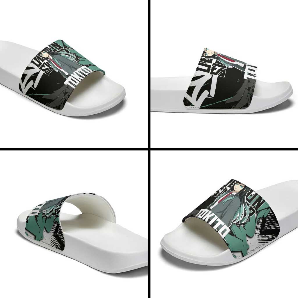 Muichiro Tokito Demon Slayer Slide Sandals Teal & Black Graffiti Anime