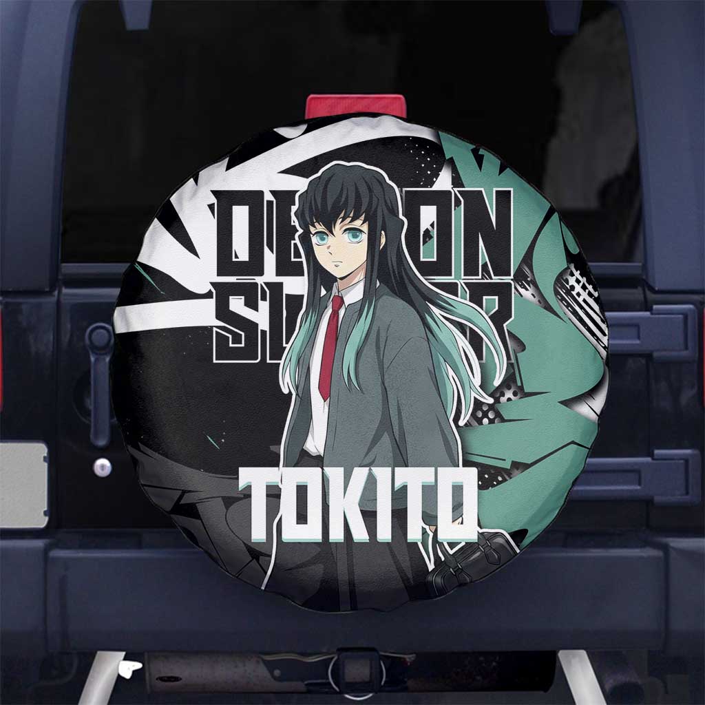 Muichiro Tokito Demon Slayer Spare Tire Cover Teal & Black Graffiti Anime