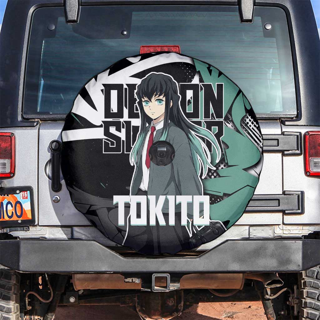 Muichiro Tokito Demon Slayer Spare Tire Cover Teal & Black Graffiti Anime