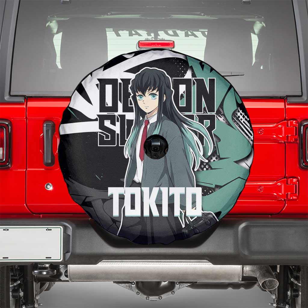 Muichiro Tokito Demon Slayer Spare Tire Cover Teal & Black Graffiti Anime