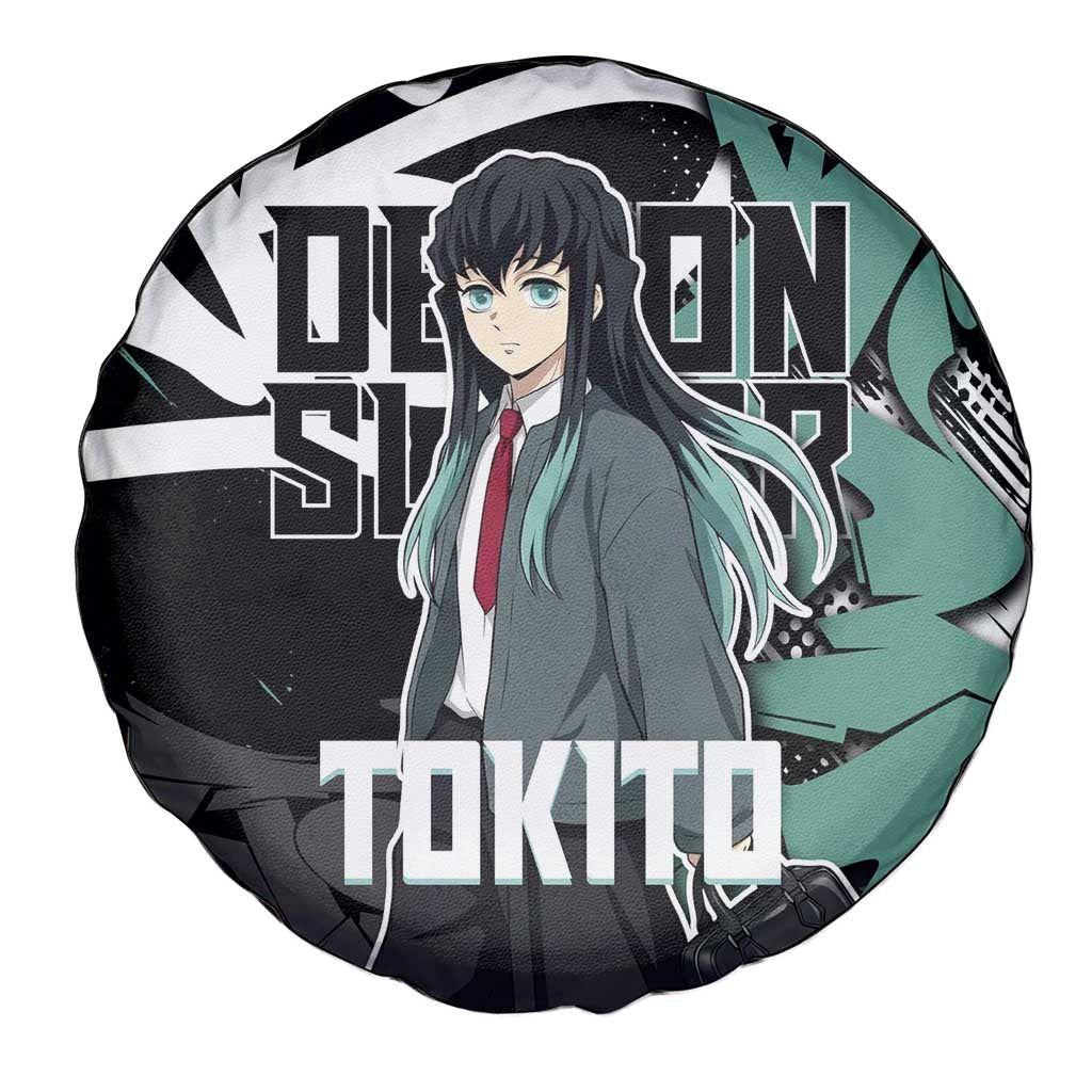 Muichiro Tokito Demon Slayer Spare Tire Cover Teal & Black Graffiti Anime