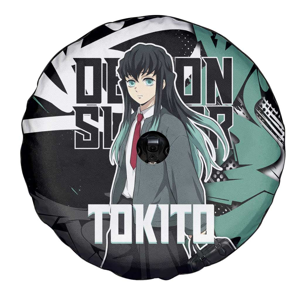 Muichiro Tokito Demon Slayer Spare Tire Cover Teal & Black Graffiti Anime