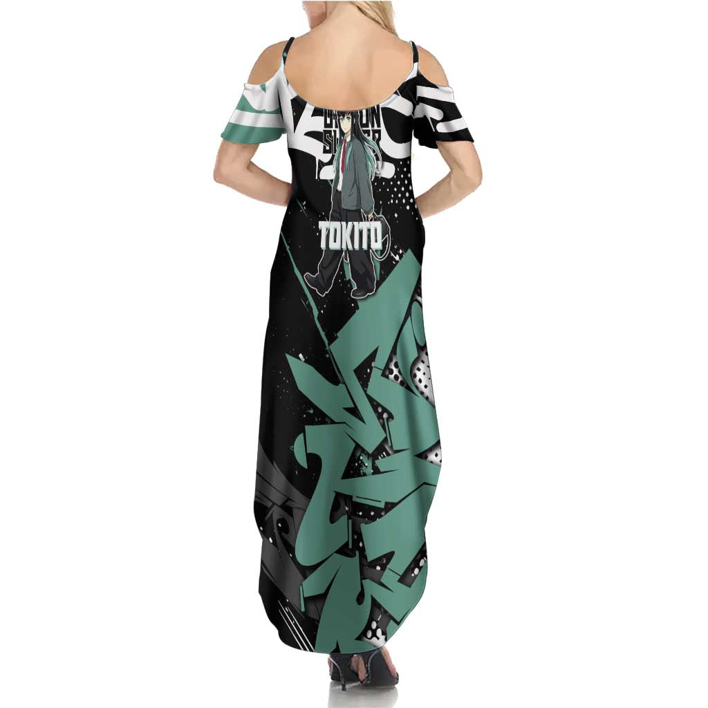 Muichiro Tokito Demon Slayer Summer Maxi Dress Teal & Black Graffiti Anime
