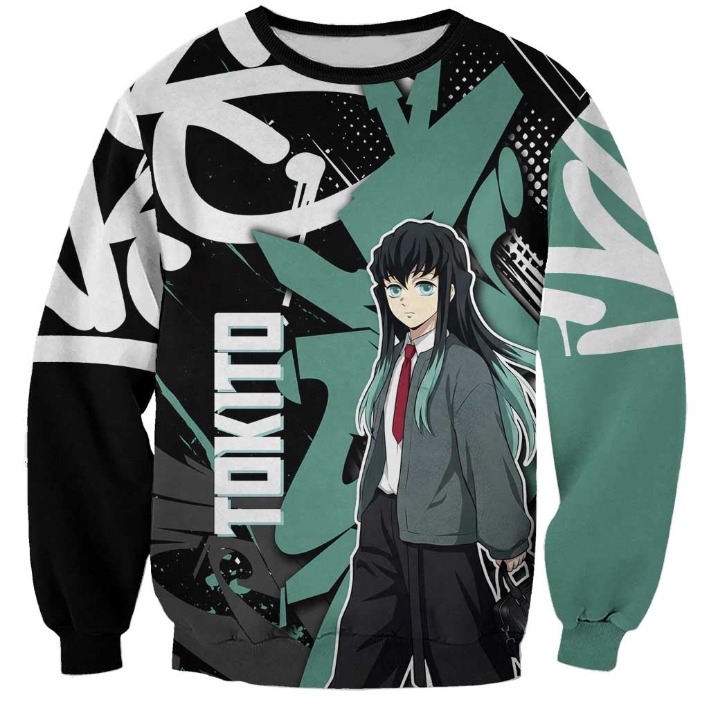 Muichiro Tokito Demon Slayer Sweatshirt Teal & Black Graffiti Anime