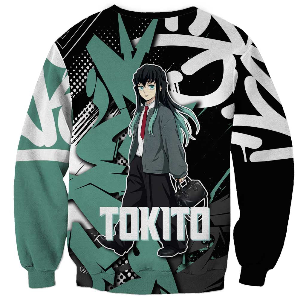 Muichiro Tokito Demon Slayer Sweatshirt Teal & Black Graffiti Anime