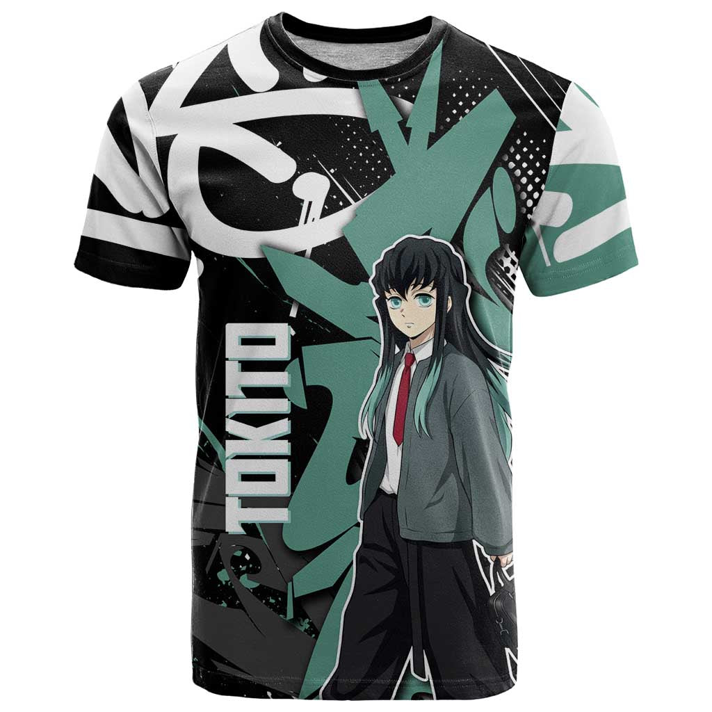 Muichiro Tokito Demon Slayer T Shirt Teal & Black Graffiti Anime