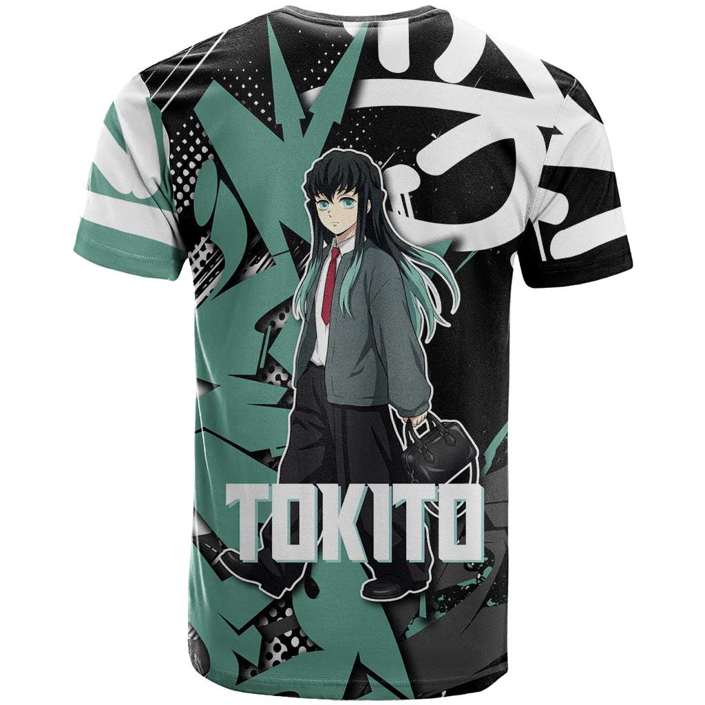 Muichiro Tokito Demon Slayer T Shirt Teal & Black Graffiti Anime