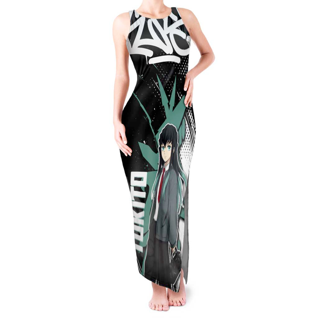 Muichiro Tokito Demon Slayer Tank Maxi Dress Teal & Black Graffiti Anime