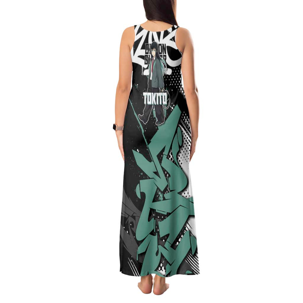 Muichiro Tokito Demon Slayer Tank Maxi Dress Teal & Black Graffiti Anime
