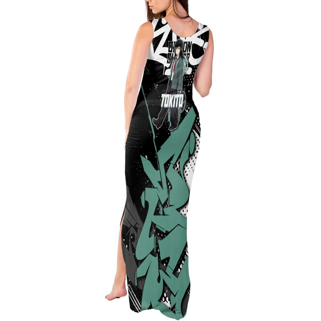Muichiro Tokito Demon Slayer Tank Maxi Dress Teal & Black Graffiti Anime
