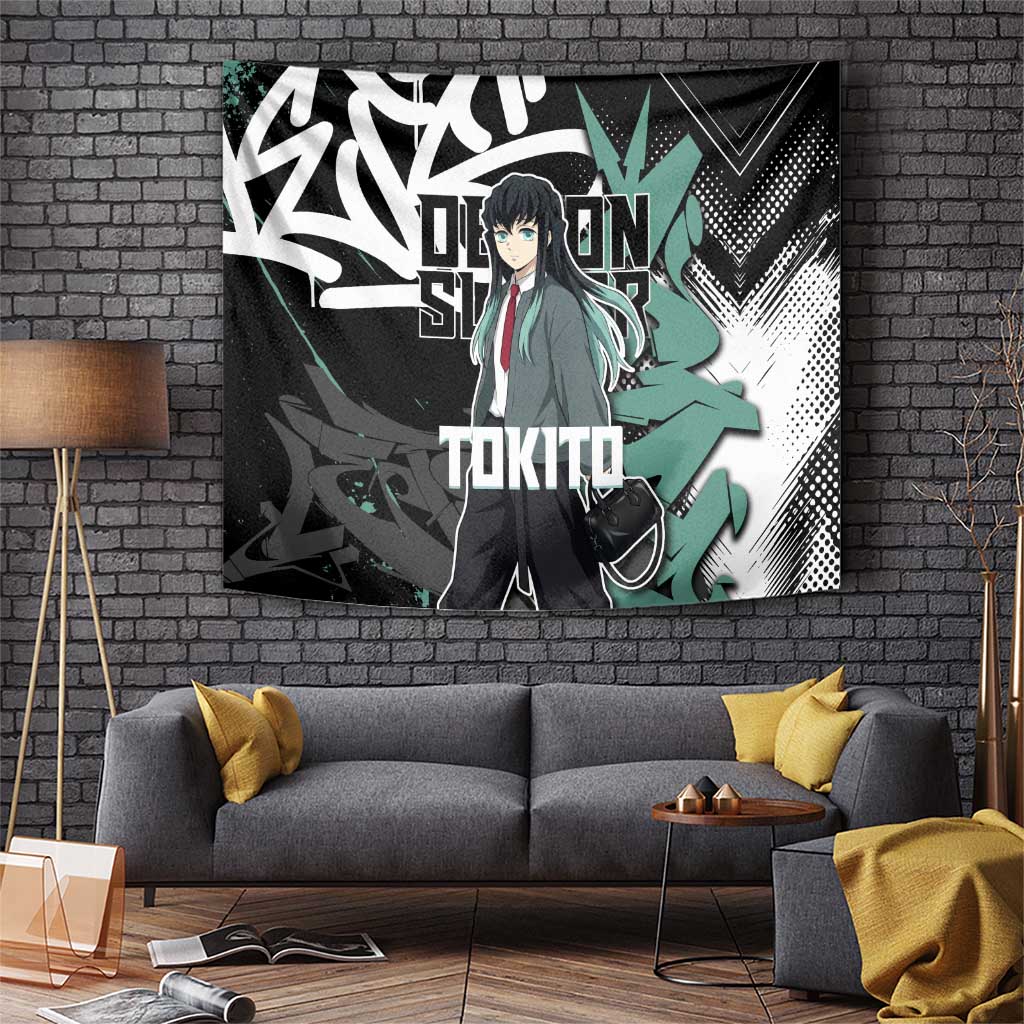 Muichiro Tokito Demon Slayer Tapestry Teal & Black Graffiti Anime